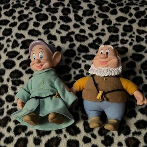 Vintage Disney Dwarfs Plush Toy Pair - Mint and Brown